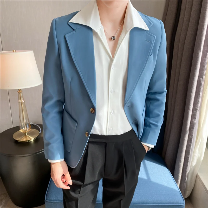 

2023 High Quality Korean Slim Fit Blazer Jackets Men Clothing Simple Two Buttons Business Formal Wear Casual Suit Coats 3XL-S