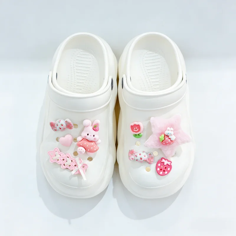 8Pcs Shoes Accessories Cute Shoe Flowers Plush Five Pointed Star Strawberry Rabbit Diy Accessories Party Gifts Favors