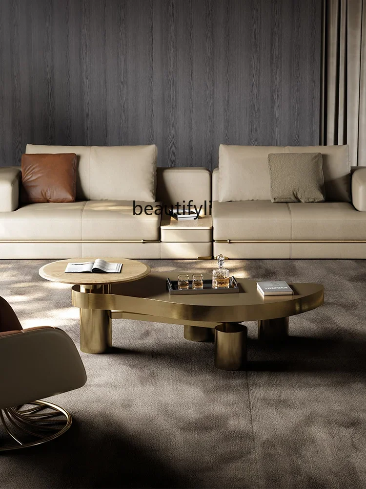 

Italian minimalist coffee table villa living room household coffee table TV cabinet light luxury modern marble coffee table