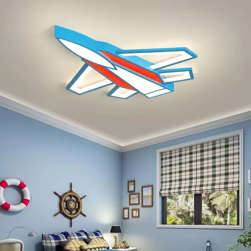 Nueva lámpara de techo de avión creativa de dibujos animados, lámpara de habitación para niños, lámpara de techo LED de luchador de Color Simple moderno