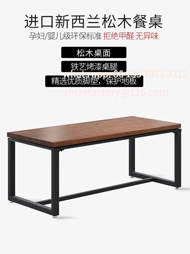 

Customizable Industrial style commercial restaurant wrought iron solid wood dining table and chair combination canteen noodle sh