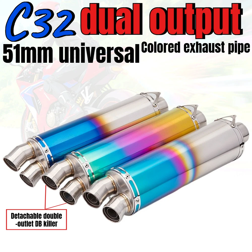 

51mm Universal Motorcycle Modification C32 Dual Exhaust Pipe, For CBR650R R7 XMAX TMAX Z650 S1000RR GsxR1000