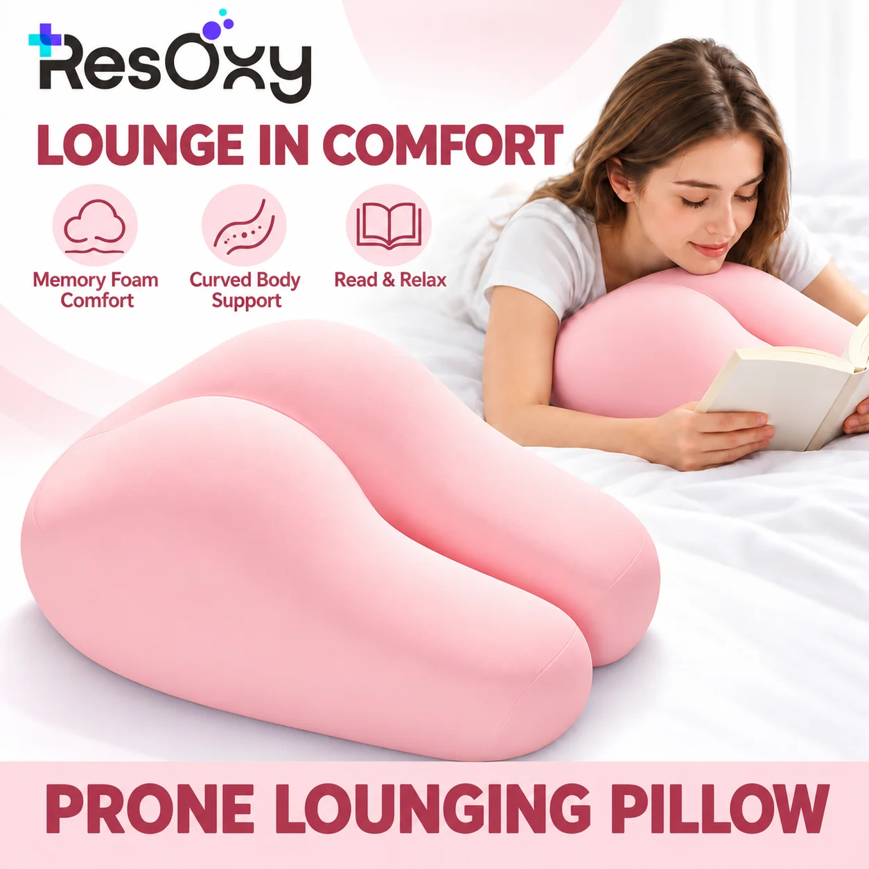 Memory Foam Prone Pillow Ergonomic U Shaped Body Support Cushion for Stomach Lying Reading Phone Use Bed Sofa Home Relaxation