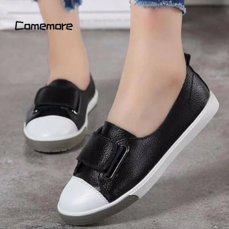 Comemore Moccasins White Leather Slip-on Shoes Woman 2023 Spring Autumn Ladies Casual Shoe Moccasins Fashion Loafers Women Flats