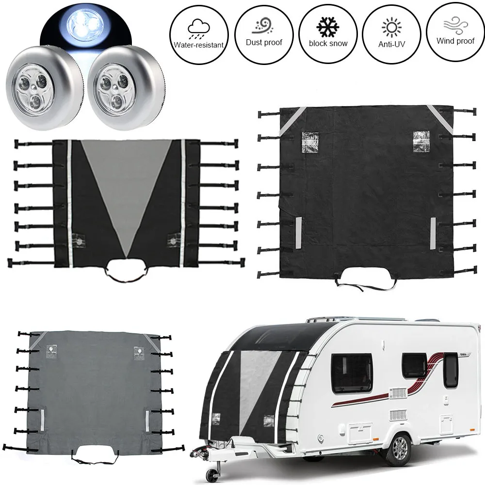 210x175cm LED Windoshield Dust Cover Waterproof Oxford Caravan Front Towing Cover