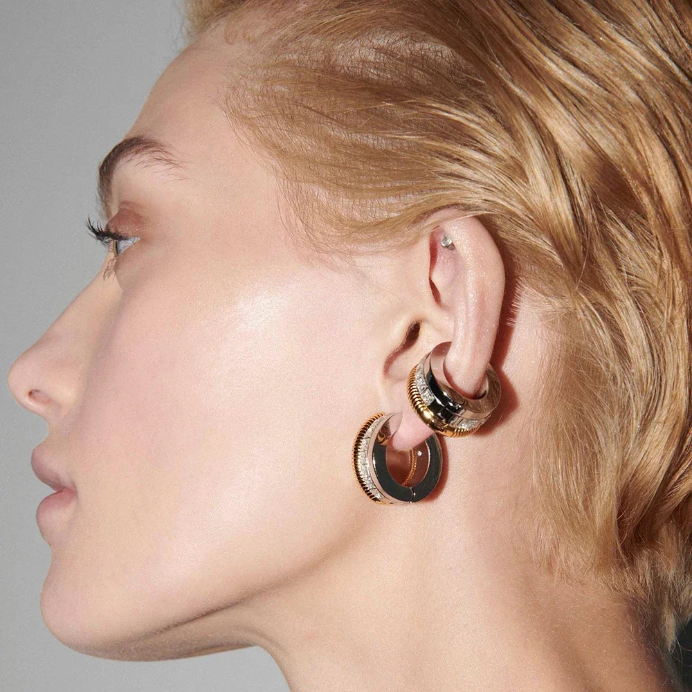 

Gothic Double Mix Color Twisted C Shape Earclip Earrings for Women Grils Non Perforate Square Zircon Earclips Punk Jewellery New