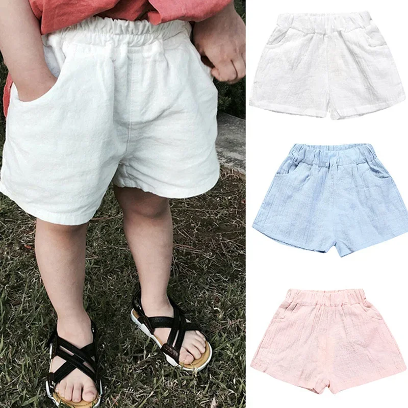 2024 Baby Boys Shorts Summer Cotton Solid PP Linen Shorts for Boy Harem Pants Toddler Children Short Casual Kids Clothing 1-7y