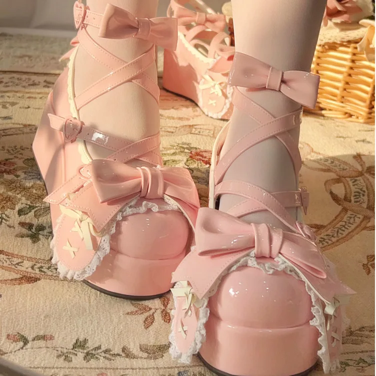 Sweet Girls Lolita Cute Rabbit Ears Platform Shoes Cute Bowknot Monk Alice Flat Elevator Shoes Mary Janes
