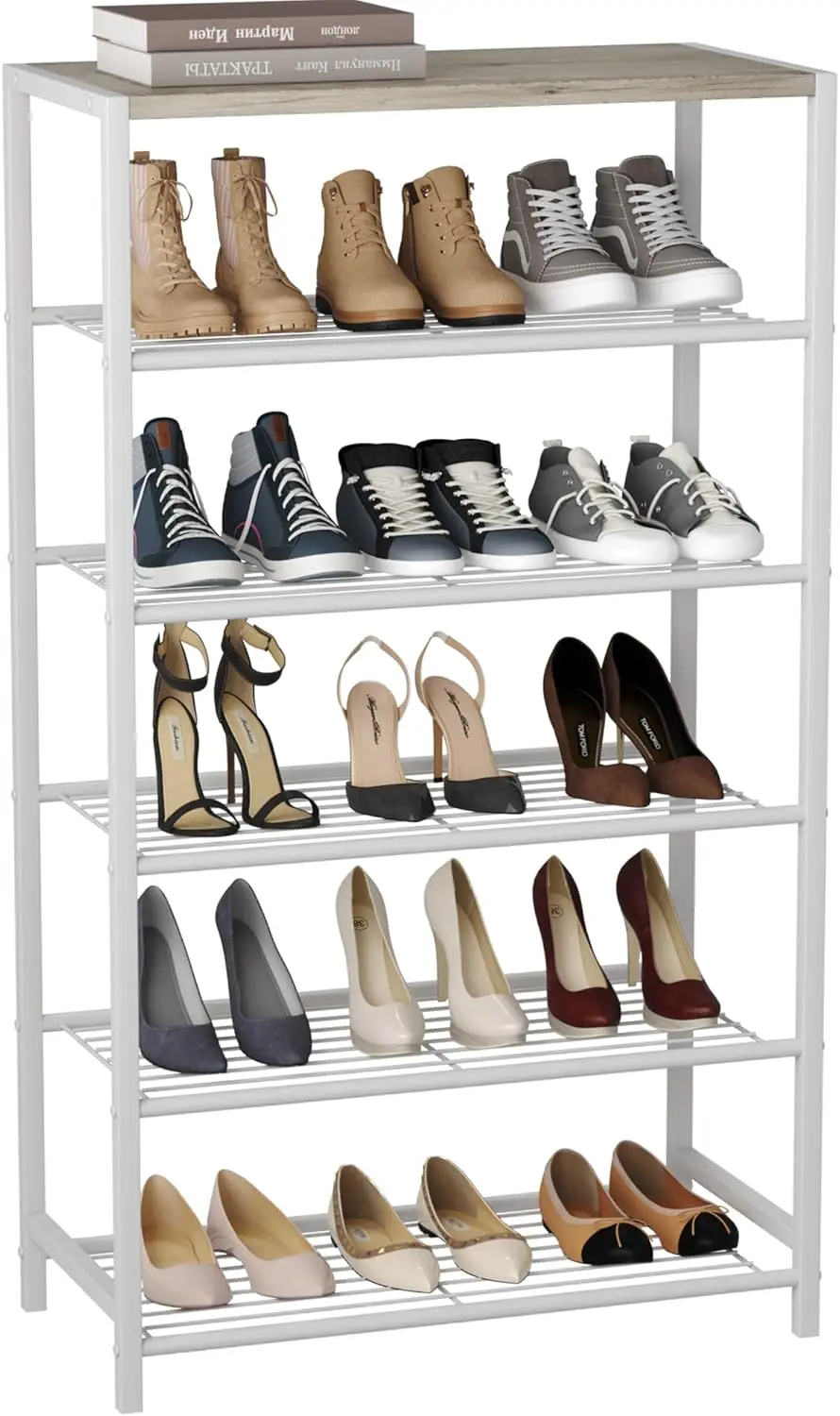 

6-Tier, Shoe Storage Shelf, Small Table with Durable Metal Shelves,White Oak