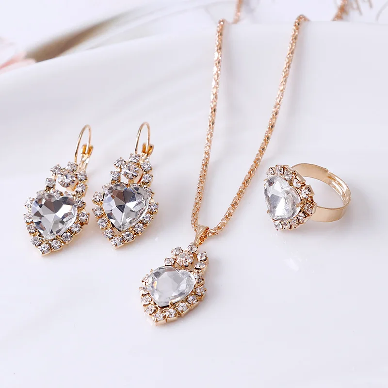 Jewelry Sets Women Wedding Jewelry Set for Brides Gold-Color Zirconia Earring Pendant Necklace Ring Sets