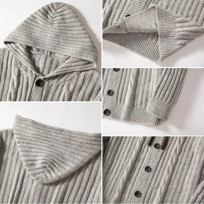 جديد الجاكار مقنعين متماسكة السترات الشتاء سميكة سترة مشغولة من الصوف معاطف الفاخرة جودة عادية صالح زر سترة الرجال هوديس