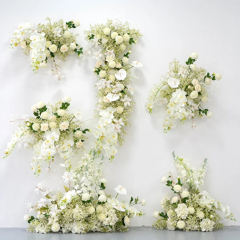 

Artificial Gypsophila Rose Orchid Flower Row Wedding Arch Decor Hanging Babys Breath Row Road Lead Flower Ball Floor Flower Row