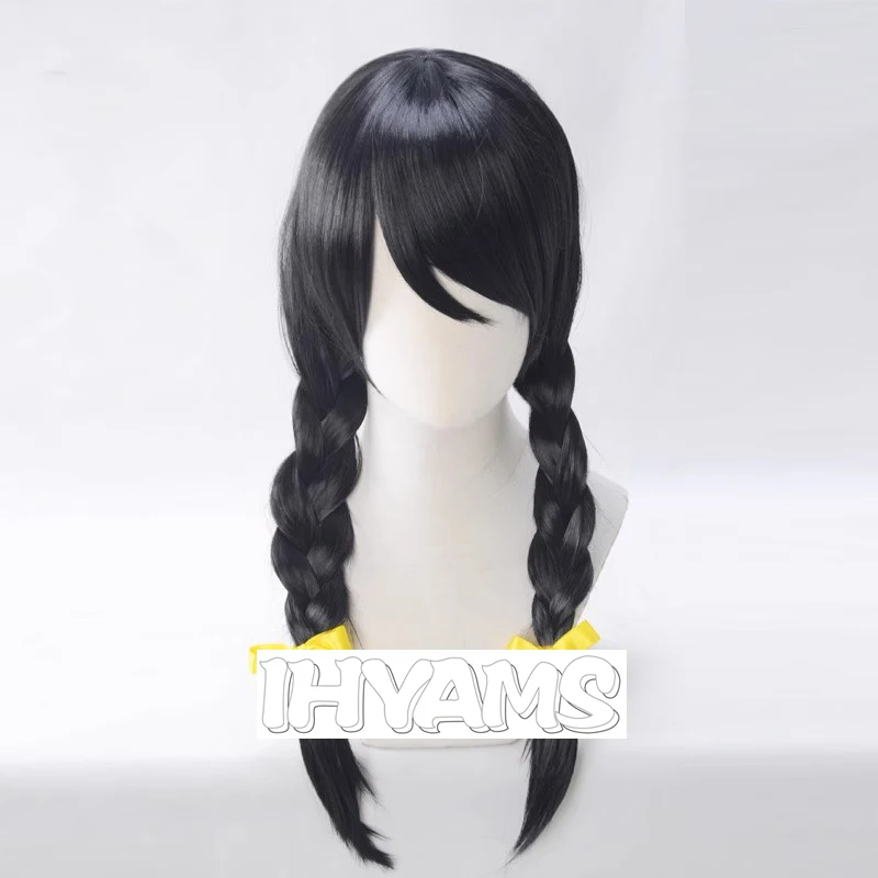 Bakemonogatari Hanekawa Tsubasa Wig Cosplay Black Braids Halloween Role Playing Hair Heat Resistant Wigs + Free Wig Cap