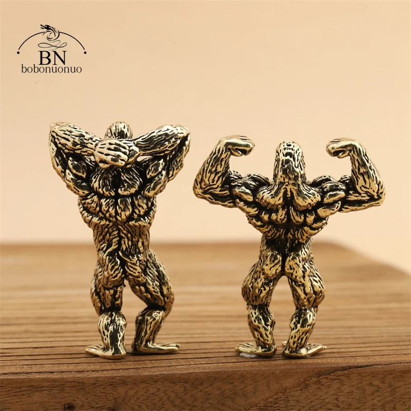 Heavy Brass Fitness Biceps Brachii Gorilla Sculpture Small Statue Office Desk Ornaments Decor Crafts Animal Orangutan Figurines