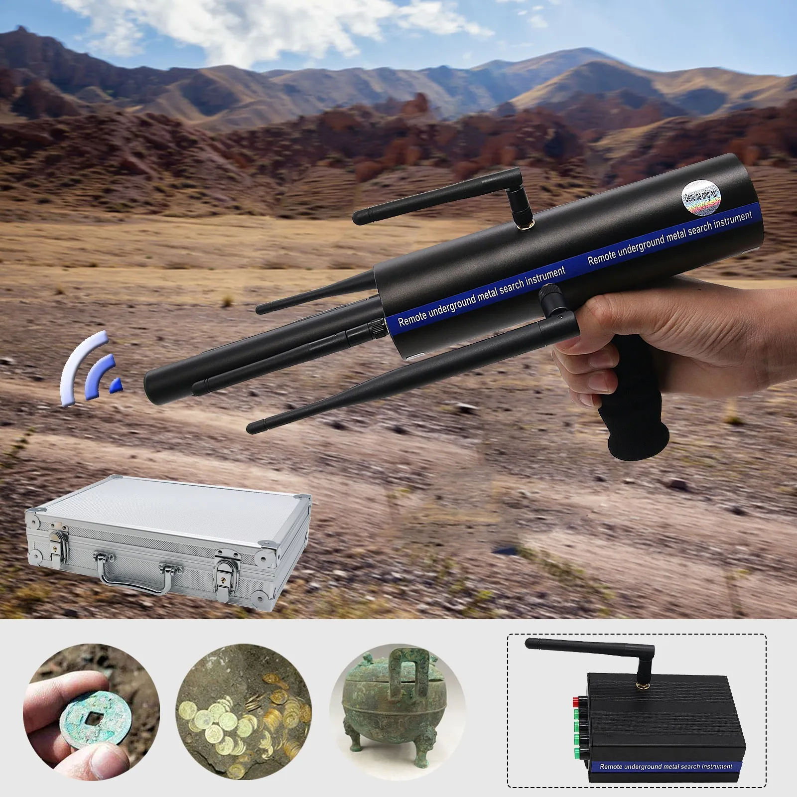 Maxgeek Aks Detector de Metais de Longo Alcance Ouro Gemas Diamante Finder Preto com Seis Antenas de Alumínio Estojo de Transporte