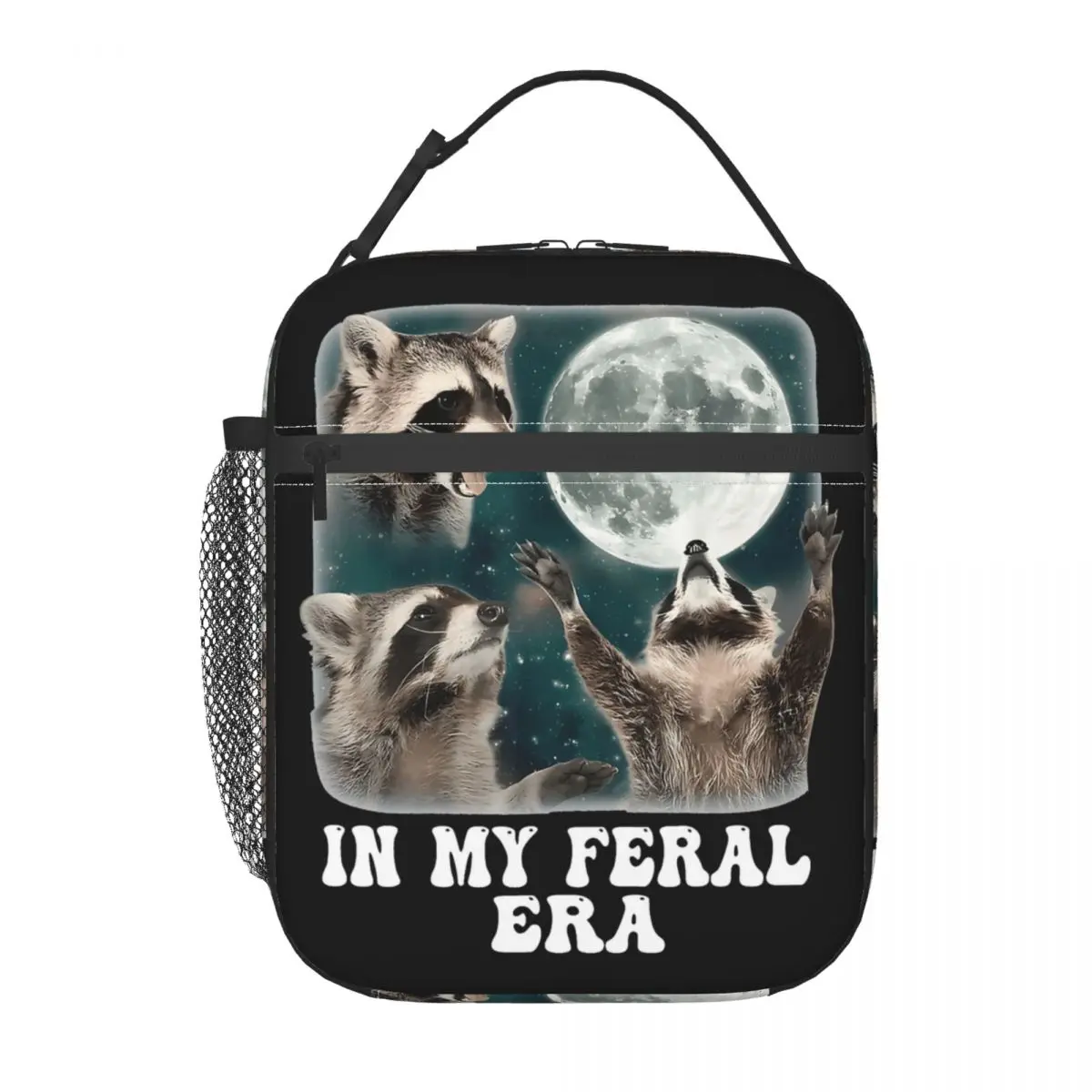 In My Feral Era Racoons-fiambrera térmica portátil, bolsa de almuerzo con aislamiento, aullido en la Luna, bolsa de comida Meme