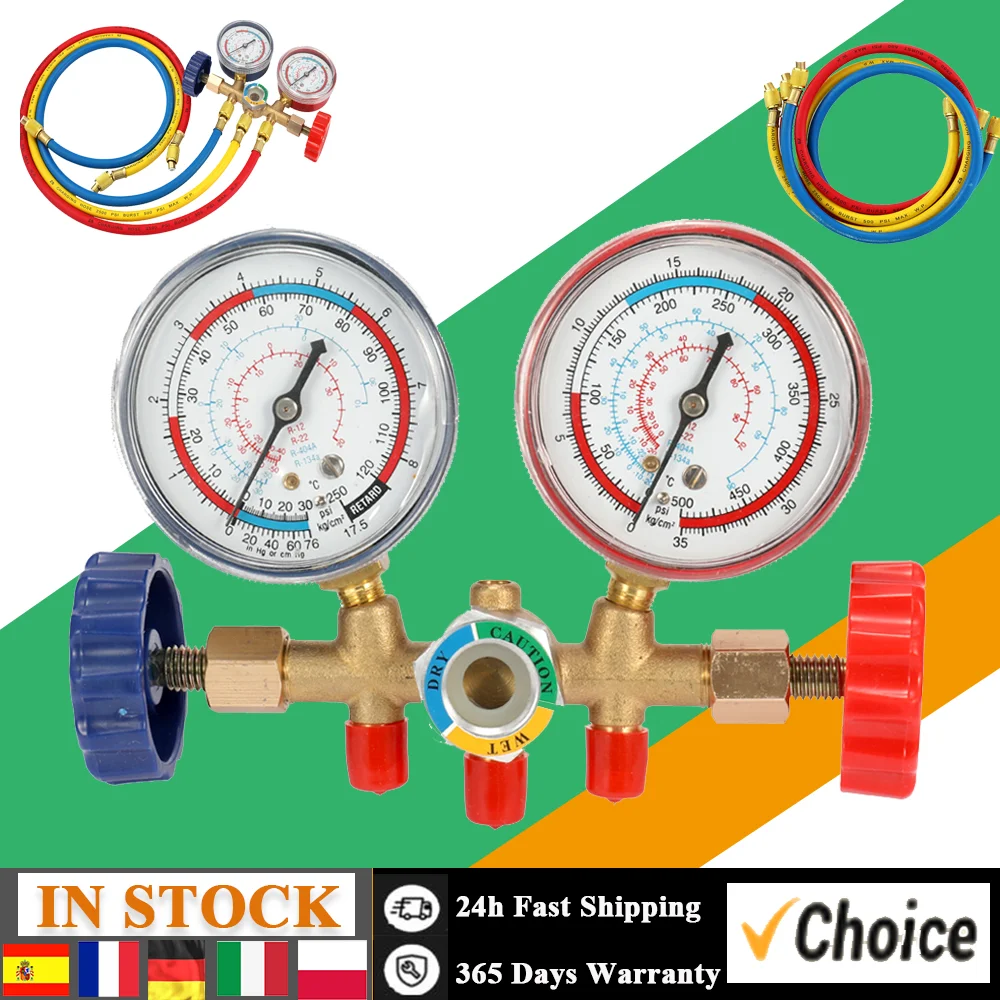 Refrigerant Manifold Gauge Set for R12 R22 R404A R134A Test Air-Conditioning Air Conditioning Tools with Hose and Hook