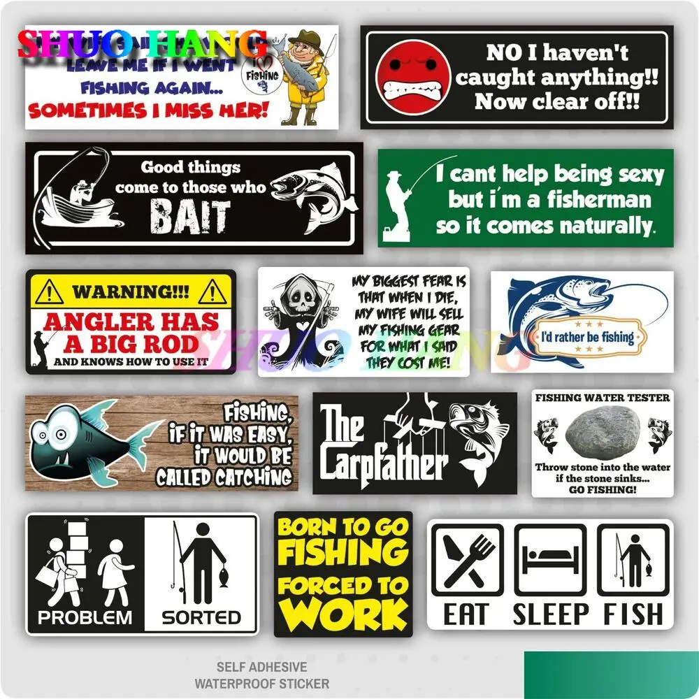 

Various Funny Fishing Angling Stickers Car Van Tackle Seat Box Carp Pike Course Easy Fishing Enthusiasts Car Window Bumper Vinyl