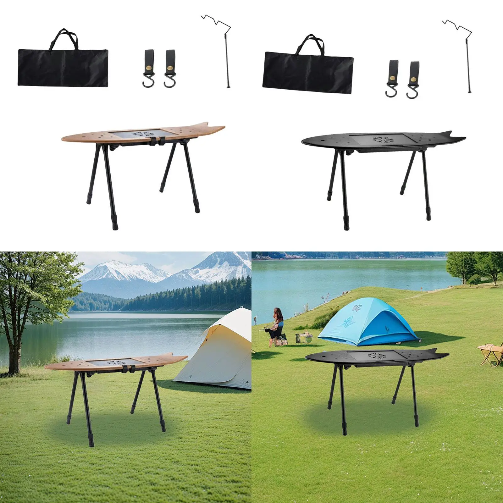 Camping Folding Table Adjustable Legs Light Holder Camping Foldable Table for Backpacking Self Driving Backyard Fishing Patio