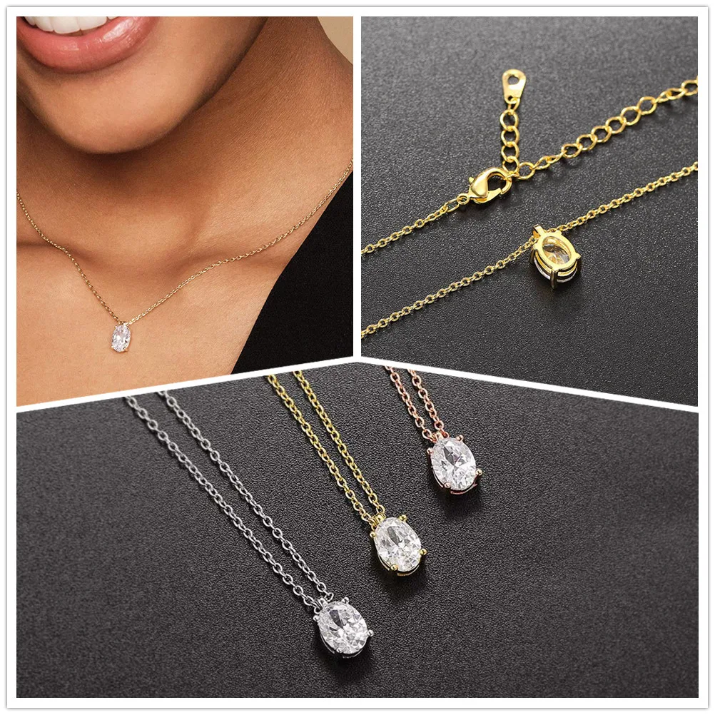 Korean Choker Necklace for Women Minimalist Gold Color Heart Waterdrop Crystal Pendant Chain Wedding Gift Necklaces Jewelry N481