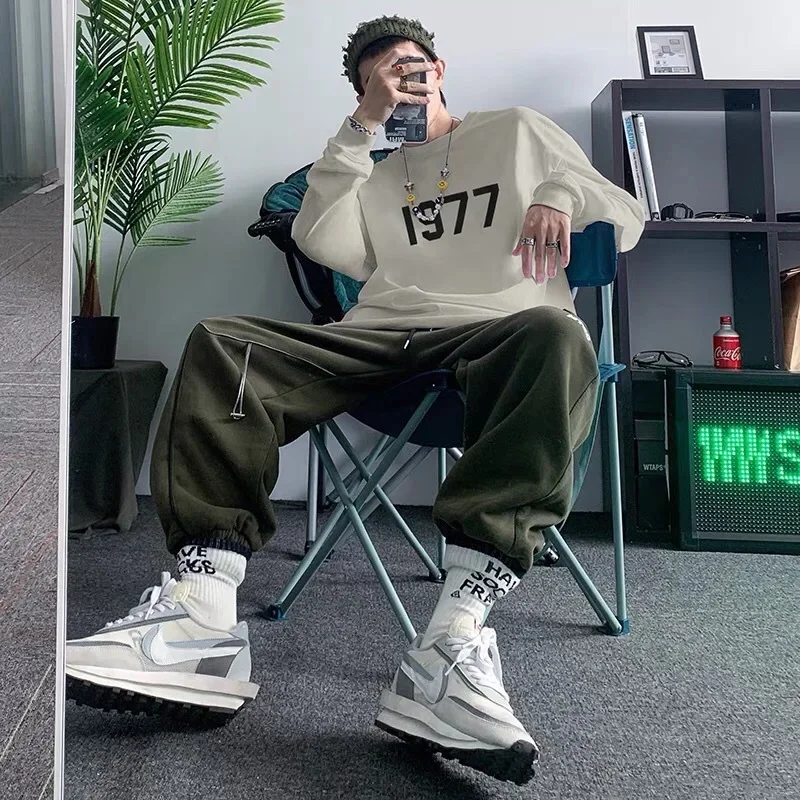 تي شيرت Essentials American Style 1977 High Street يتدفقون برقبة دائرية من القطن الخالص بطبقة أساسية وأكمام طويلة ورقبة دائرية #2