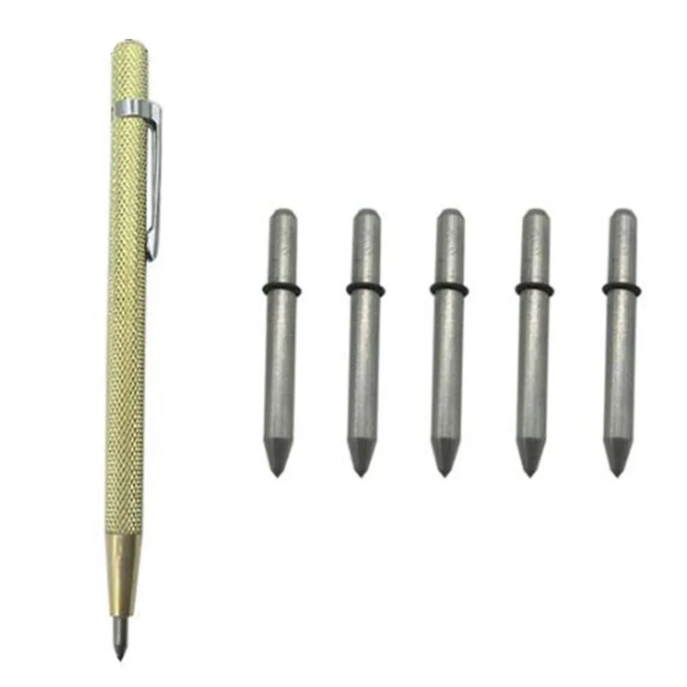6PCS Carbide Tip Engraving Pen for Glass Tile Ceramic - Hard Metal Scriber Marking Tool with Replacement Tips for Precision Work