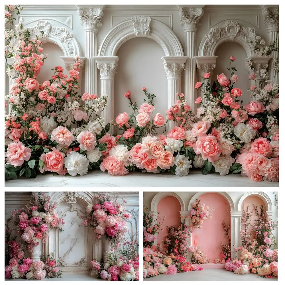 

Wedding Photography Backdrop Flowers European Style Palace Wall Bride Photo Pregnant Art Portrait Photocall Background Decor