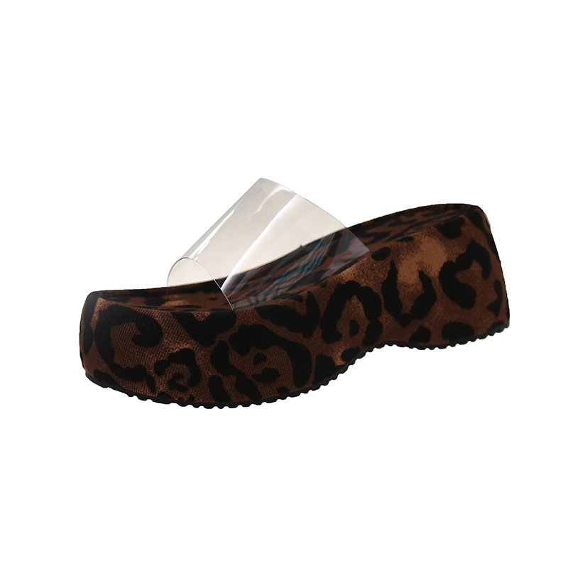 Leopard Platform Women Slippers Wedges Pvc Sandals New Summer Shoes Fashion 2025 Designer High Heels Slingback Flip Flops Mujer