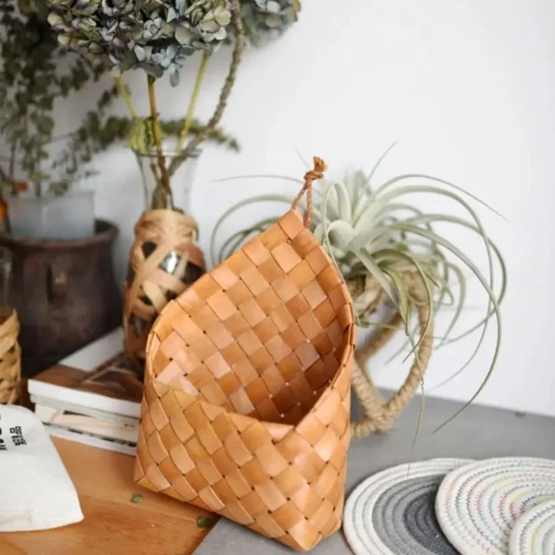 Wall Hanging Natural Wicker Flower Basket, Flower Pot Planter, Rattan Vase, Home Garden Wall Decoration, Storage Container