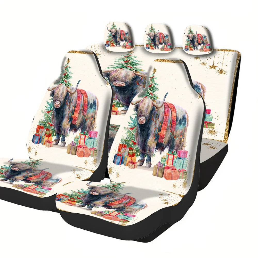 2-5 Seat Set Car Seat Covers Premium Fit For Truck SUV Off-road Car Yak Print Christmas Gift Festive Collection Halloween New Y