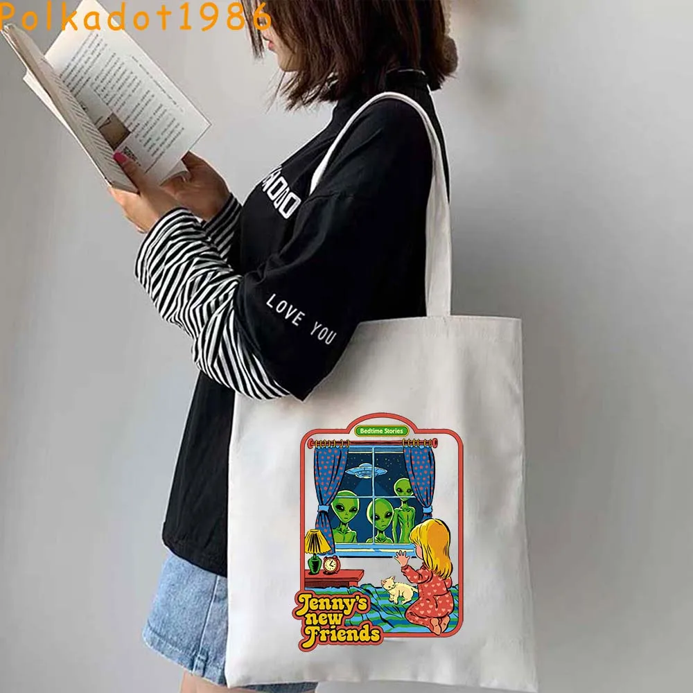 البقاء إيجابيا لا تتحدث مع الغرباء أشباح الهالوين التحكم في العقل جيني أصدقاء جديد قماش حقائب اليد المتسوق حقائب اليد القطنية