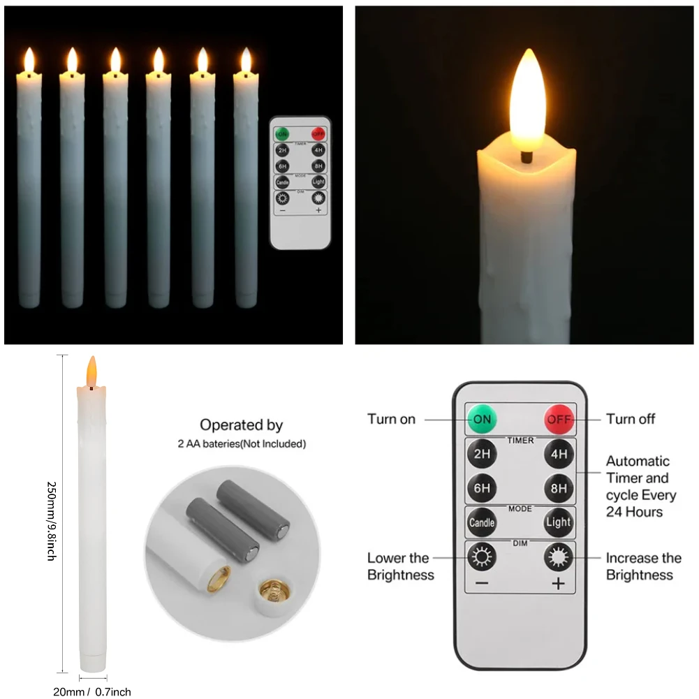 Bougie en ivoire scintillante sans flamme avec minuterie à distance, bougie à piles, décor de Noël à la maison, ci-après les, paquet de 6/12
