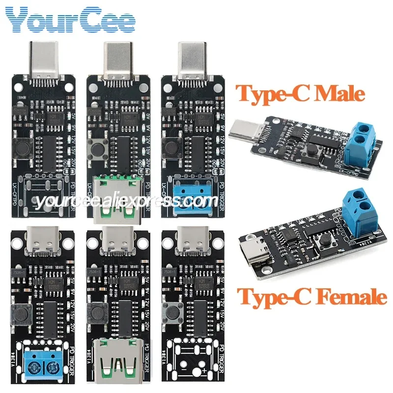 5pcs/1pc PD CFTPD Fast Charging Deceiver Module Type-C QC Fast Charging Automatic Detection and Testing Aging 9V12V15V20V ADJ