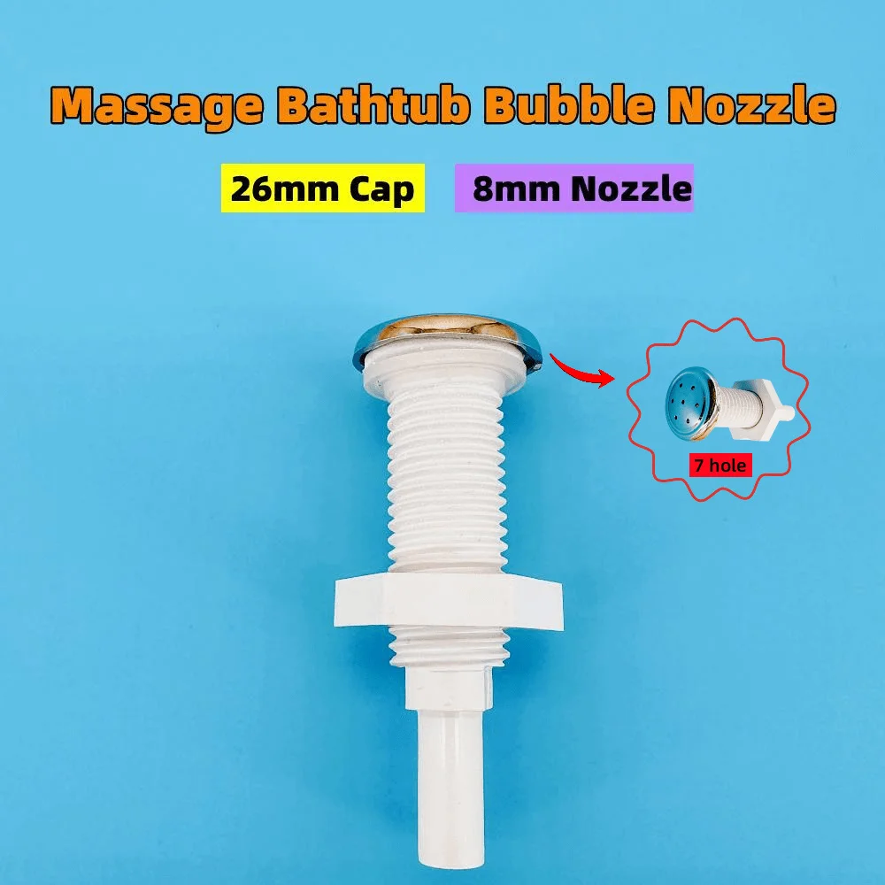 Boquilla de burbuja recta de siete orificios, cubierta de 8mm y 26mm, tapa cromada, Base de PVC, bañera de hidromasaje, chorro de aire, accesorios de bañera de masaje