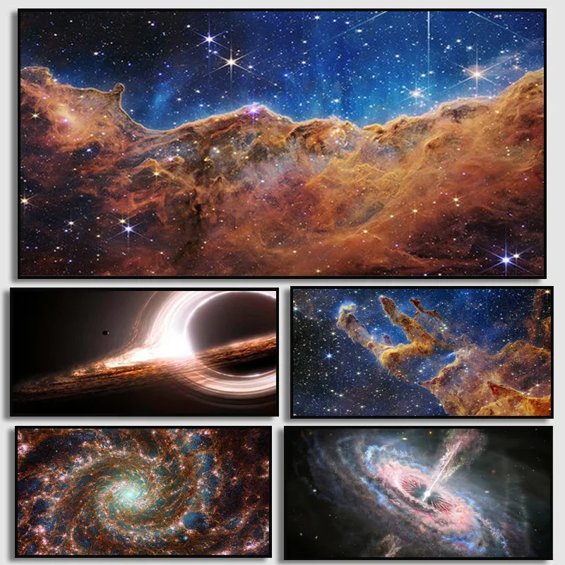 Carina Nebula Deep Field Canvas Painting Poster Art James Webb Space Telescope Cosmic Cliffs Black Hole for Living Room Deocr