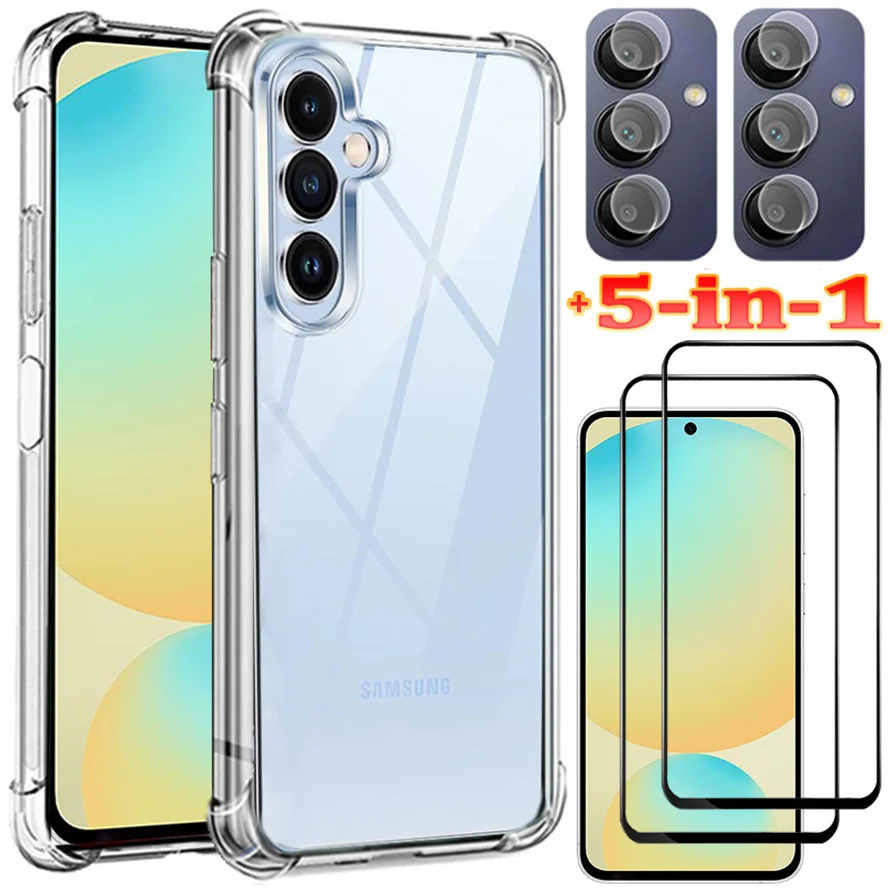 

5-in-1, Silicone Case+Glass for Samsung Galaxy S24 FE Soft Shockproof Clear Phone Cases S21 FE Cover S23 FE Samsung S 24 FE Case