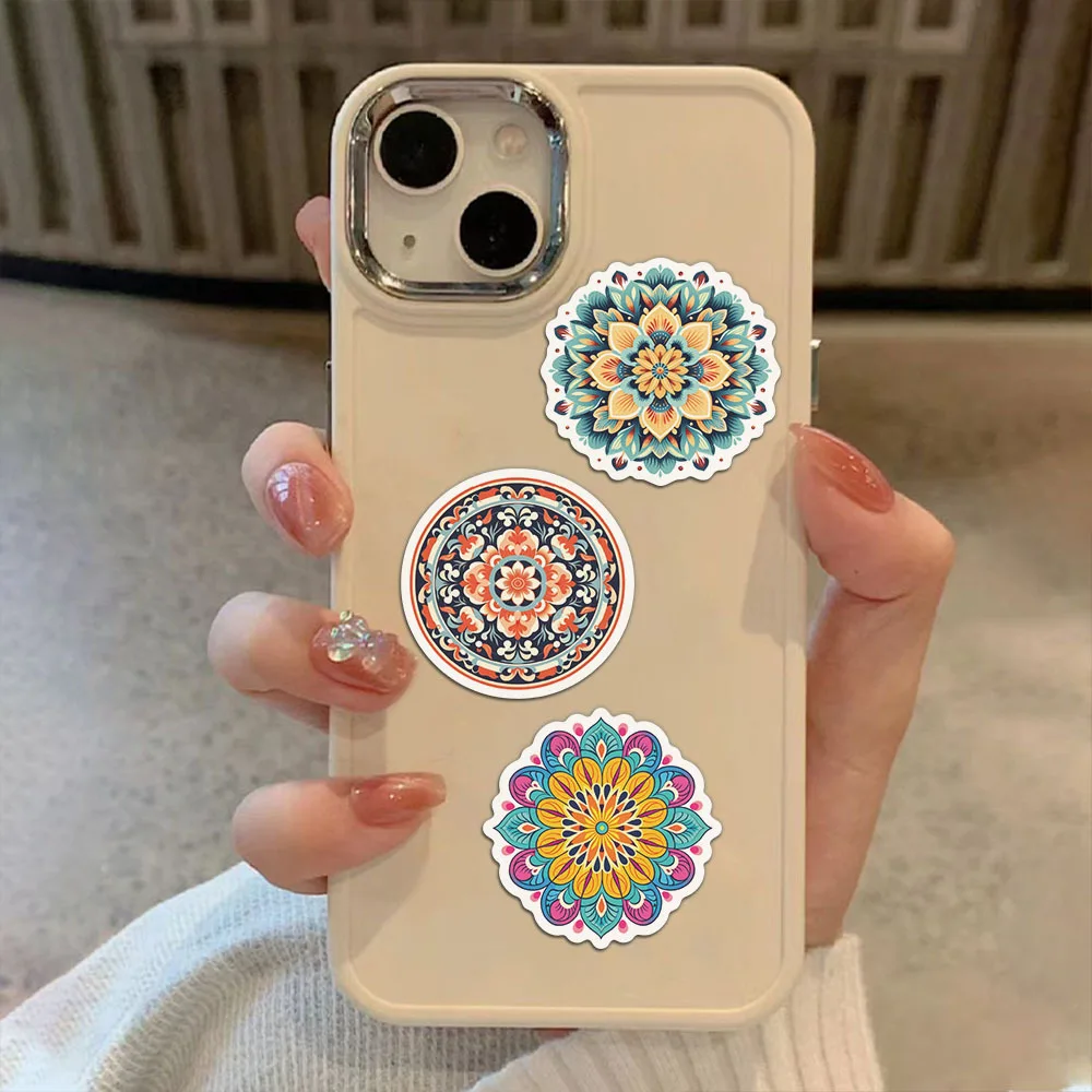 50Pcs Cool Mandala Flower Stickers Flower Painting Laptop Graffiti Decoration Retro Luggage Skateboard Waterproof Decals