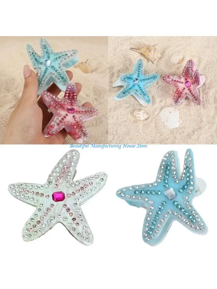 

E56A Unique Starfishes Claw Clip Rhinestones Ocean Hair Claw Trendy Hair Claw