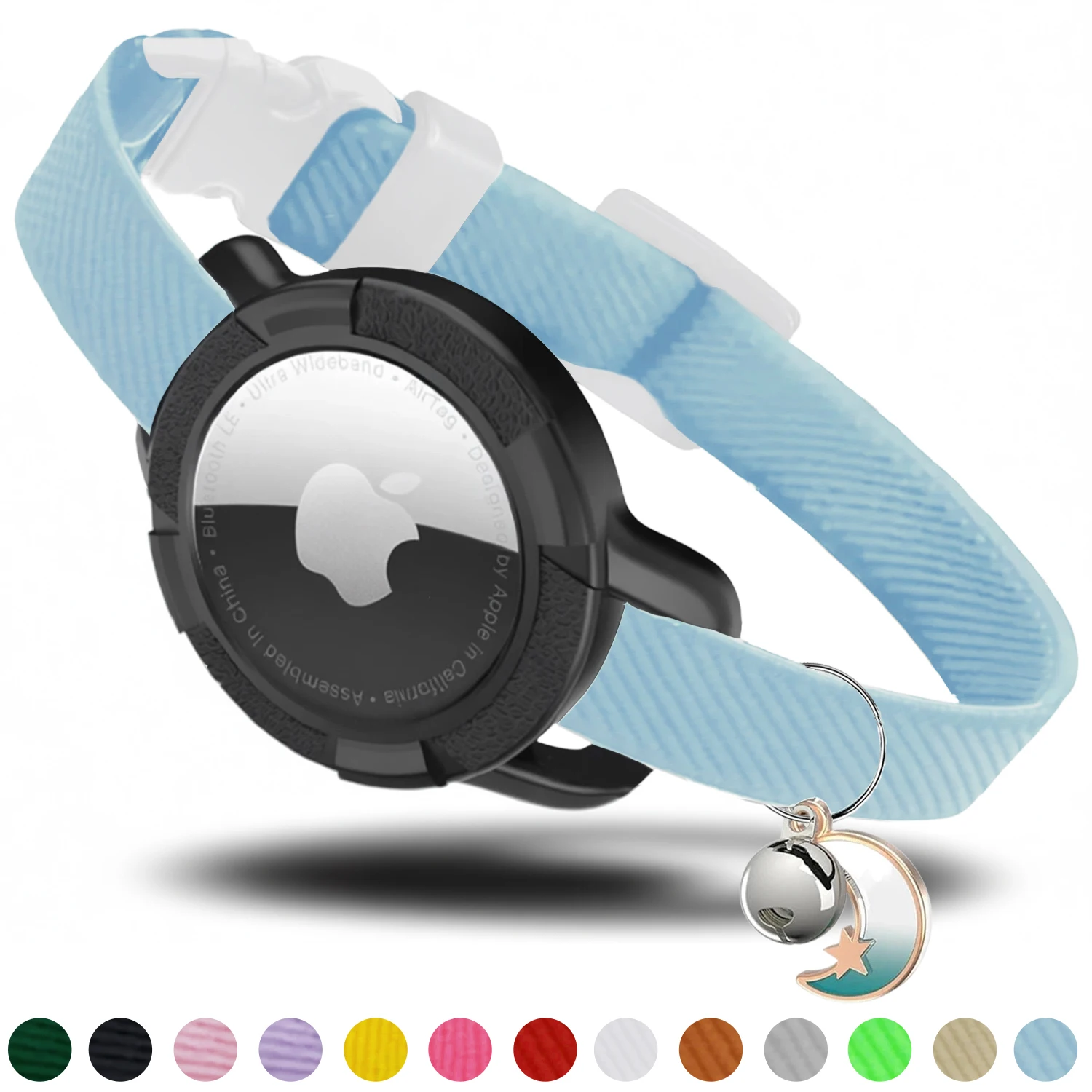 Wasserdichte AirTag-Katzenhalsbänder, dehnbares Halsband mit Glocke und Airtag-Halterung, elastische GPS-Tracking-Halsbänder für Katzen und Welpen
