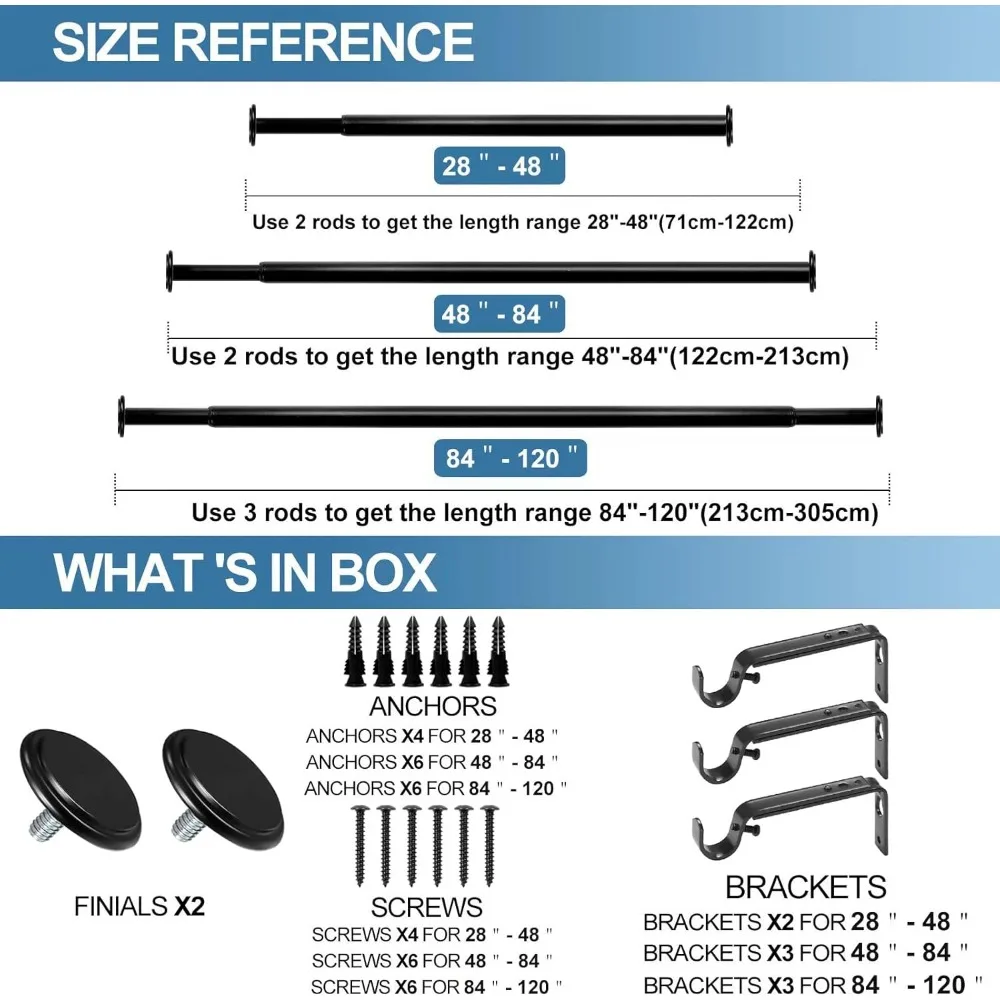 قضيب ستارة ستائر فردي قابل للتعديل بقطر 1 بوصة من Urbanest، 84 بوصة إلى 120 بوصة، أسود #4