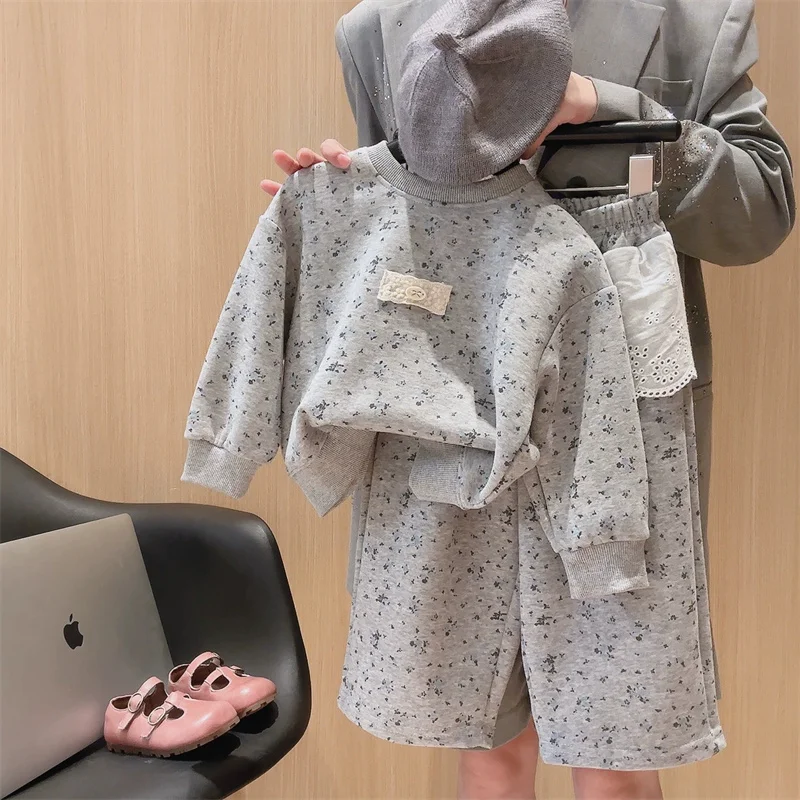 Autumn Girls Sets Children's Clothing Suit New Baby Floral Sweatshirt Trousers 2 Pcs Kids Casual Sweet Outfits Fashion Costume