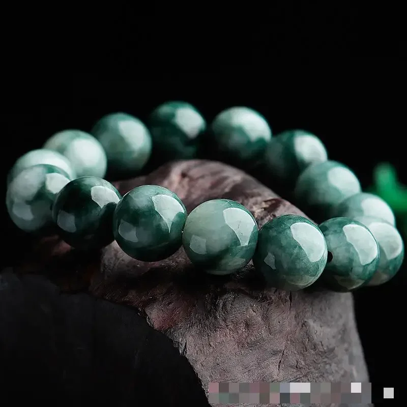 

Genuine Natural Jade Bracelet Floating Flower Jadeite Myanmar Jades Stone Round Beads Elastic Beaded Bracelets Men Women Bangle