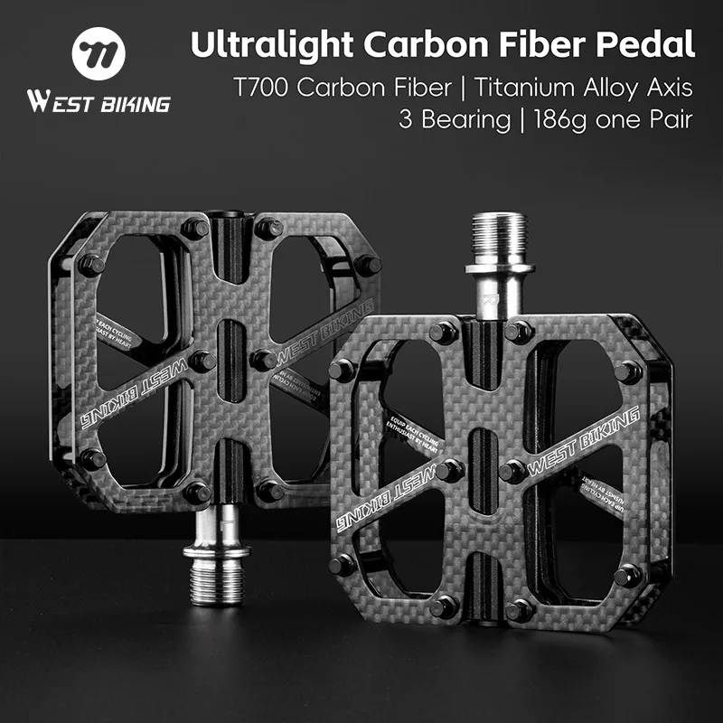 

Ultra Lightweight T700 Carbon Bike Pedals 3 Bearing System Wide Anti Slip Design for Road Mountain Bicycle Cycling