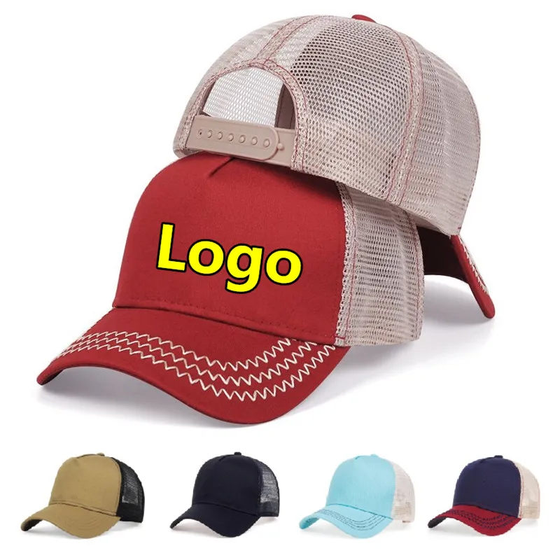 Własne logo Patchwork czapki z daszkiem lato unisex mężczyźni masywny akryl mesh czapka sportowa kobiety baseballówka w stylu casual czapka z logo