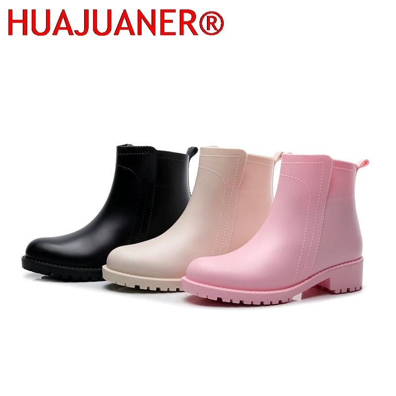 

Дождевые туфли «Челси», женские резиновые сапоги до щиколотки, нескользящая обувь для воды, женские галоши, сапоги для взрослых, бежевый, розовый, черный