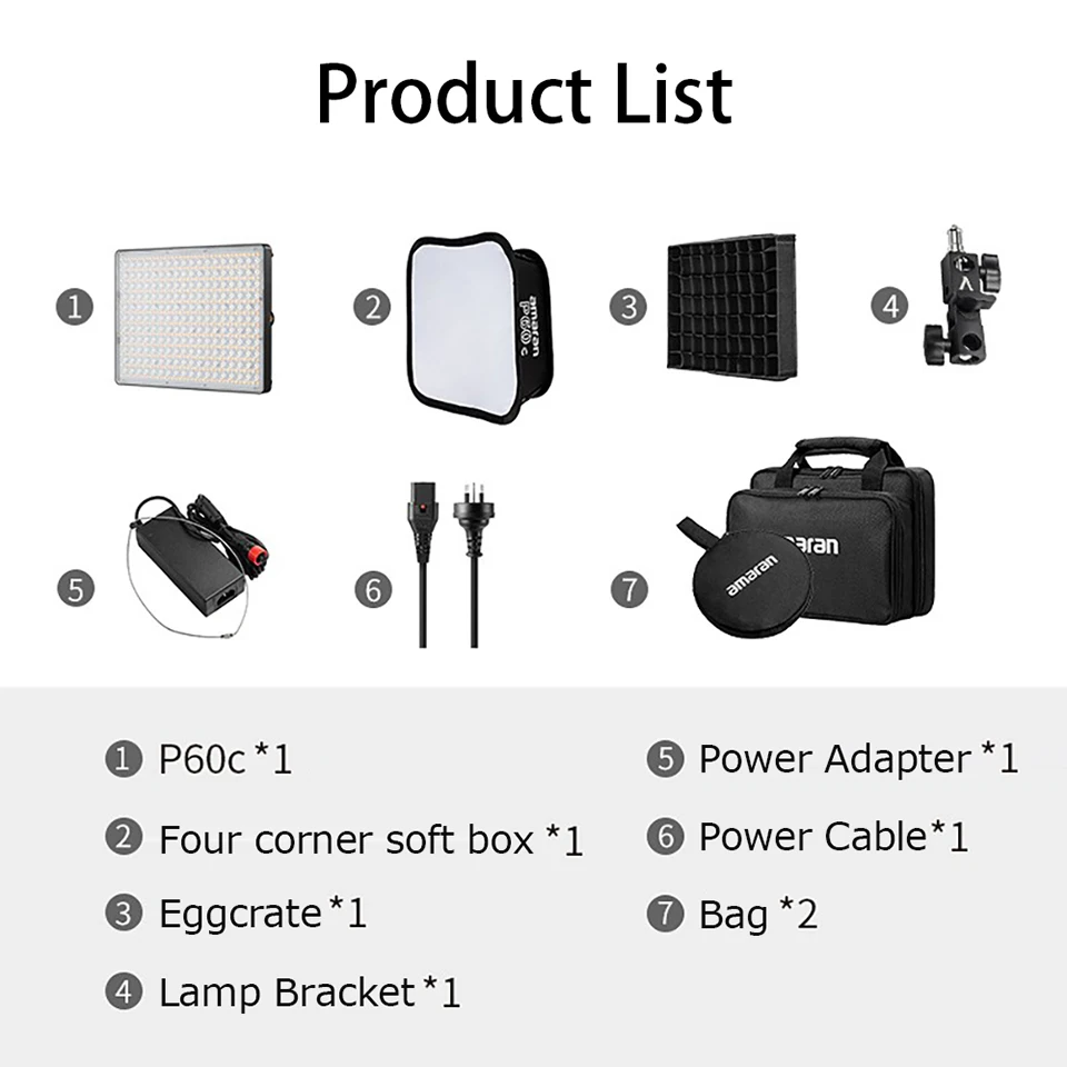 Aputure Amaran P60c RGBww Full-color LED Pannel Video Light 60w 2500-7500K 10 Built-in Lighting Effects for Photography Video