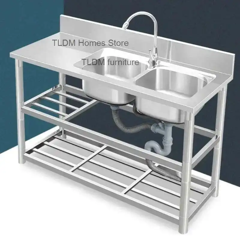 

Modern Light Luxury Commercial Dishwashing Washing Sink Stainless Steel Kitchen Sinks with Bracket Countertop Integrated Cabinet