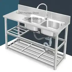 Modern Light Luxury Commercial Dishwashing Washing Sink Stainless Steel Kitchen Sinks with Bracket Countertop Integrated Cabinet