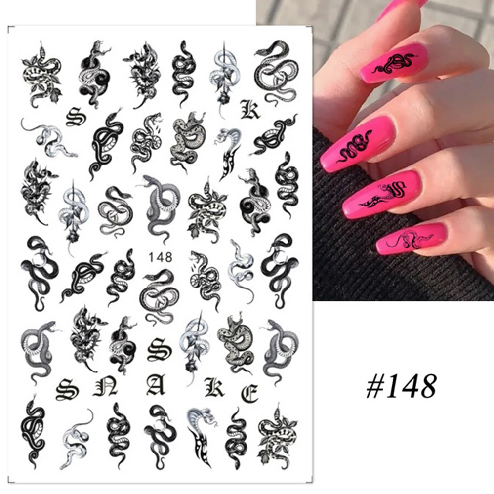 New 3D Black Gothic Style Dragon Snake Nail Stickers Self Adhesive Slider Chinese Nails Art Decoration Decals Wraps