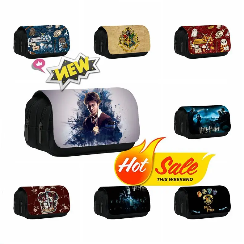 Hermione Pencil Pouch Double Zip Hogwarts Badge Cosmetic Bag Stationery Anime Harryy Potter Pencil Case Children Gift Pen Case